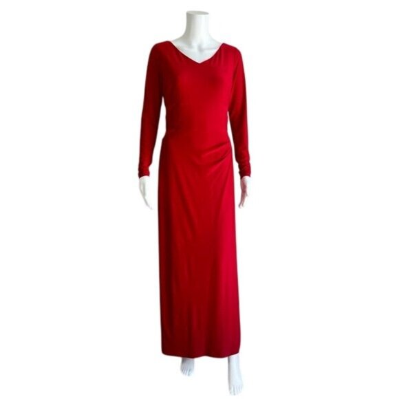 Lauren Ralph Lauren Long Sleeve Jersey Knit Gown Dress in Red - 4 - Picture 1 of 10